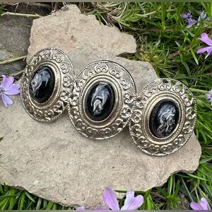 1970's Nightshade Swirl Acrylic Stamped Filigree Concho French Barrette